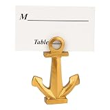 Philo Fun 12 Piece Nautical Anchor Place Card Holder Golden, Table Number Note Holder Buffet Food Marker
