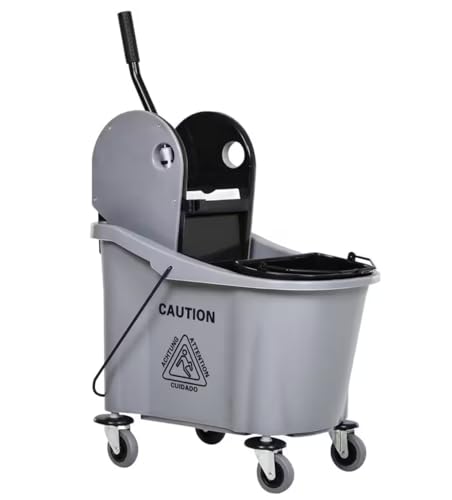 Grey Industrial Style Mop Bucket with Wringer and Castor Wheels WO91173