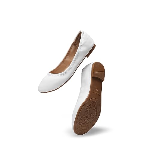 DREAM PAIRS Women's Slip On Round Toe Ballerina Ballet Flats Pumps Shoes,Size 6,White,Sole-Happy - Image 4
