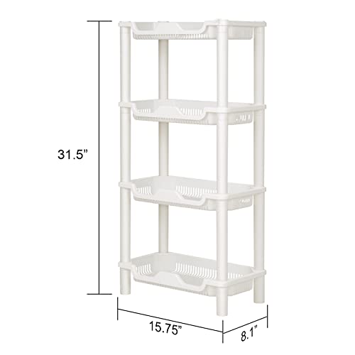 Elyken 4 Tier Shower Caddy Organizer Shelf Standing, 15.8 X 8.1 X 31.5 Inches, Rustproof, Plastic Floor Storage Rack For Bathroom, Countertop, Shower Pan, Narrow Place, White #TOP5