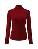 Kindcall Women’s Slim Fitted Mock Turtleneck Tops Long Sleeve Lightweight Base Layer Shirts (Deep Red1, Large)