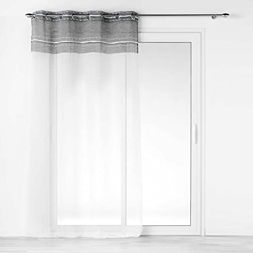 Douceur d'Intérieur, Voilage à Oeillets (140 x 280 cm) Aloria Top Gris, Voile Sablé avec Top Effet Lin Tissé