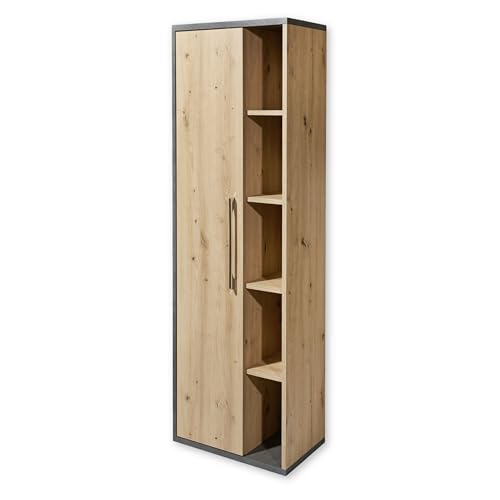 NATHAN Badezimmer Hochschrank schwebend in Artisan Eiche, Beton Optik - Badezimmerschrank Bad Schrank mit viel Stauraum - 50 x 160 x 31 cm (B/H/T)