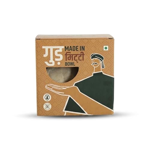 Image of Kudrat Organic Essentials गुड़ Jaggery in Clay Bowl, 900g, Unrefined Chemical Free, Mineral Rich Natural Sweetener, Traditional Handmade Process