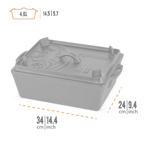 Petromax Loaf Pan with Lid, Large Cast Iron Bakeware Pan with Handles for Campfire or Home Kitchen, Pre-Seasoned, Can Also Use Lid for Cooking, 5.8 Quart