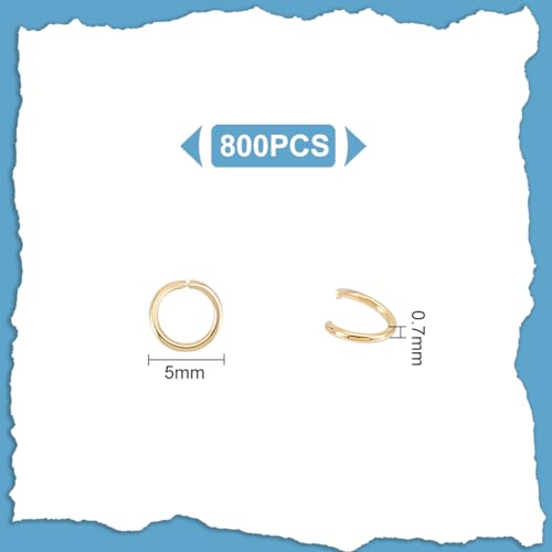 UNICRAFTALE 800 Pcs 304 Stainless Steel Open Jump Rings 5 mm Round Rings Golden Jump Rings Metal Connectors for DIY Jewelry Crafting and Keychain Accessories Earring Bracelet Pendant Choker Making - Image 3