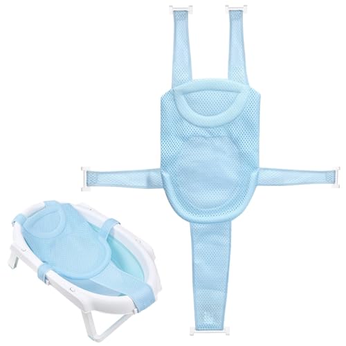Image of Colorlife Baby Bath Seat Support Net Infant Bathing Seat Support Mat, Adjustable Comfortable Non-Slip Five-Pointed Baby Shower Net Bathtub Sit Up Mesh for Newborn 0-12 Months-Blue(No Bathtub)