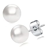 BAMIKI Stud Earrings for Women, 6-10MM Freshwater Pearl Earrings, 18K Gold Plated Hypoallergenic Lig