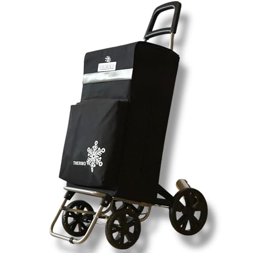 Carrito de Compra Plegable con Térmico, Carro de la Compra 50L,Carros para la Colada,Carro Compra (Negro, 4 Ruedas)