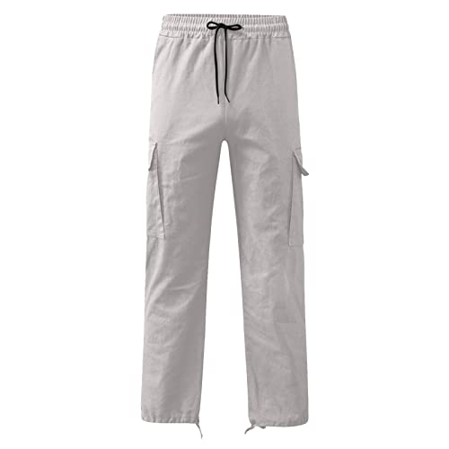 Linen Pants for Men Outdoor Fashion Multi Pockets Cotton Cargo Pants Classic Elastic Waist Solid Tactical Trouser2