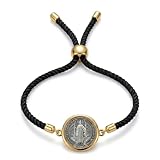 Genérico Pulsera San Benito Mujer Ajustable con Medalla 2 cm Chapada en Oro 18K – Amuleto de Protección y Fe – Diseño Elegante con Cordón Trenzado (NEGRO)