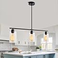 Kitchen Island Lighting, 3 light Black Farmhouse Pendant Lights Kitchen Island with Glass Shades, Island Chandelier Dining Room Lighting Fixtures Adjustable Height, Modern Kitchen Table Light Fixture