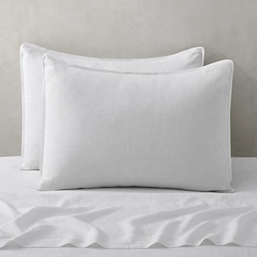 Atlinia Linen Pillow Cases Standard Sham - 20 X 26 Inch Bed Pillow Protector Cover Set Of 2 Bedding Cooling Neutral Pillowcase Shams White #TOP23