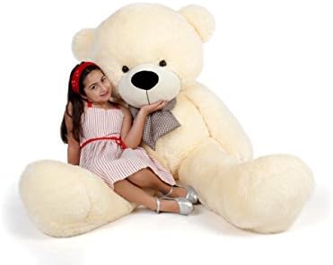 Miniatura 4 de Muñeco de peluche de 6pies tamaño real oso color crema vainilla cara sonriente suave y abrazable