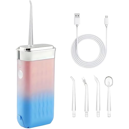 Irrigador Bucal Portatil, Irrigador Dental Inalámbrico Mini con 3 Modos 4 Boquillas, USB C Recargable Irrigador Dental Profesional para el Hogar y los Viajes (Rosa)