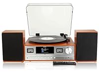 Denver MRD-52 Record Player Hi-Fi System With 2.4-inch Colour Screen - CD Player, DAB/DAB+ & FM Radio, Bluetooth, Aux In, Remote Control, Wooden Body & Speakers – Light Wood
