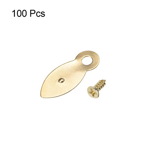 Image of uxcell Frame Turn Button, 7 /8 inch Metal Flat with Screws for Hanging Pictures, Photos, Drawings and Posters, 100 Pcs (Golden)