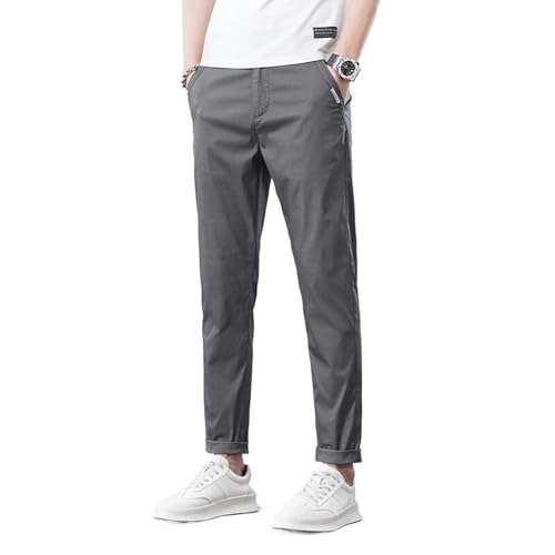 Summer Cotton Casual Pants Men Thin Straight Fit Solid Color Trousers Male