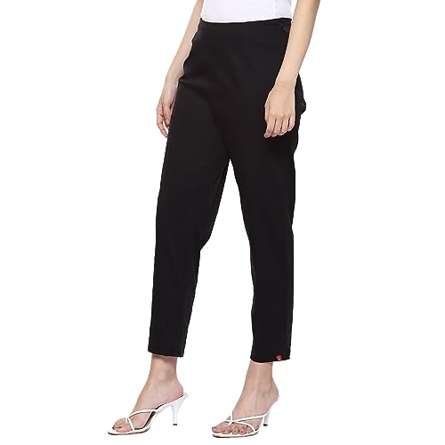 Image of BIBA Women Cotton Slim Solid Pants