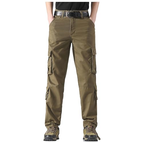 Men's Cargo Pants Classic Fit Pants Cotton Mens Work Pants Casual Elastic Waist Men Hiking Pants 6 Pcckets