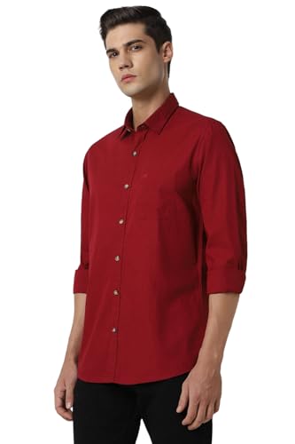 Image of Peter England Men's Solid Slim Fit Full Sleeve Casual Shirt| 100% Cotton