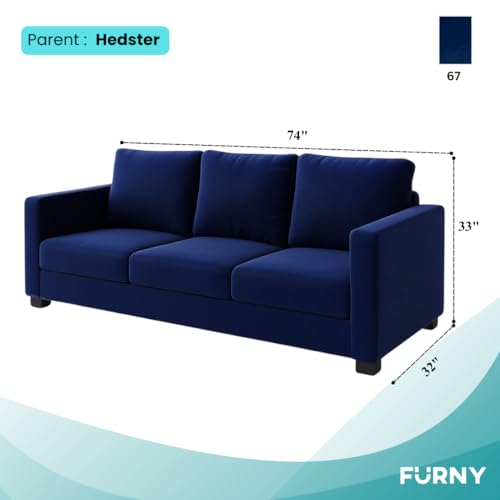 Image of FURNY Haster 3 Seater Fabric Sofa (Dark Blue) Premium Velvet Finish Durable & Comfortable Ideal for Living Room