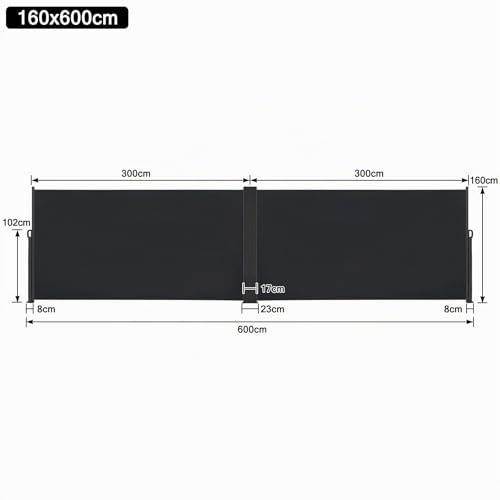 Paravent extérieur rétractable double noir 160 x 600 cm en polyester - 3