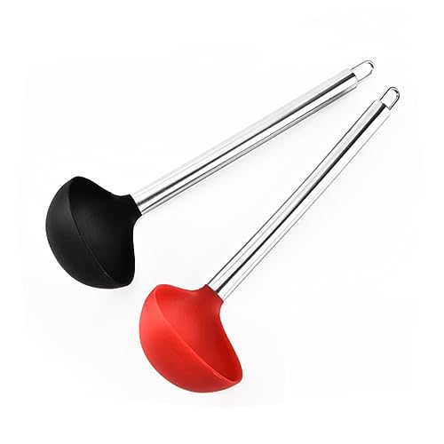 TOPPERFUN 2pezzi Cucchiai Di Silicone Resistenti Al Calore Per Zuppe e Cottura Antiaderenti e Facili Da Pulire Accessori Cucina Uso Domestico e Ristorante Nero e Rosso Ergonomico