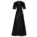 Women's V Neck Wrap Dresses Short Sleeve Elegant Tie Waist Ruched Cocktail Party Maxi Dress Fashion Evening Gowns S-2XL Black