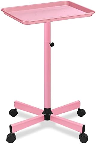 LKT COBTAC 沙龙托盘,高度可调沙龙服务托盘,带轮子的染发托盘,发型师滚动托盘,粉色沙龙托盘