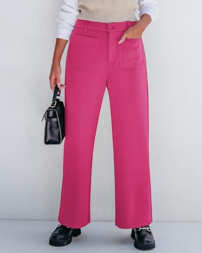 GRAPENT Wide Leg Pants Woman High Waisted Business Casual Elastic Waist Cropped Trouser Pockets Stretch Fall Knit Pants3