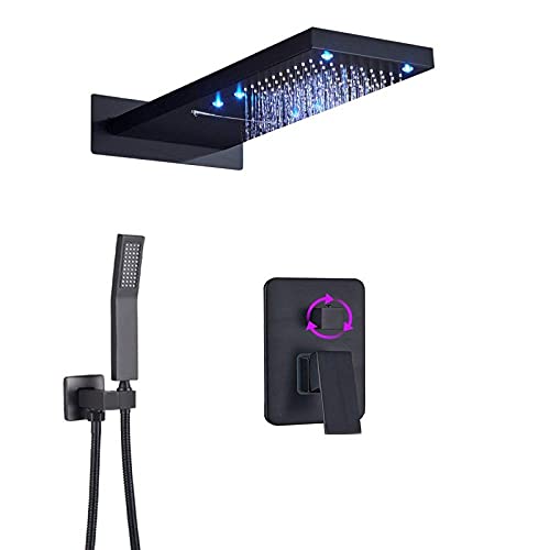 Robinet rectangle LED pour douche moderne avec ciel de pluie effet cascade