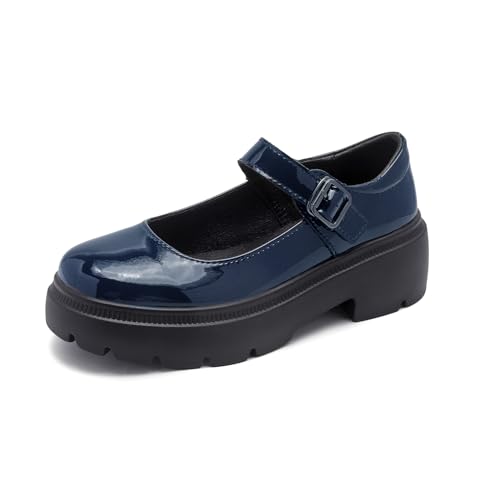 Womens Mary Jane Shoes Round Toe Ankle Buckle Strap Chunky Heel Platform Pumps Comfortable for Dressy Casual Party Work Oxfords 3965-blue-364