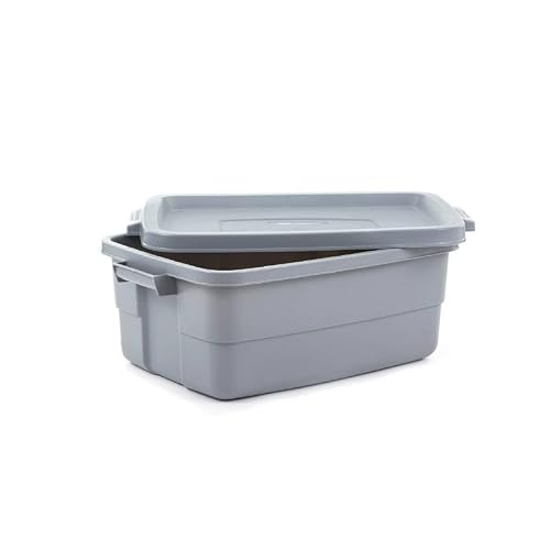 10gal Gray Roughneck Storage Tote, Heavy Duty Durable Plastic Storage Bin, Stackable Organizer Container for Garage Basement Household Supplies Organization