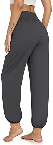 Ueu Women's Harem Crossover High Waisted Flowy Pants Yoga Joggers With Pockets Lounge Pajamas Casual Loose Sweatpants Darkgray Xl #TOP4