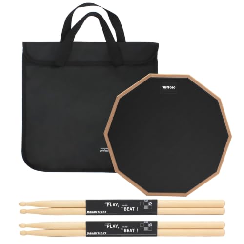 12 Inch Practice Drum Pad and Sticks Beginner Snare Drum Pad with Drumsticks(2 pairs) and Carrying Bag Double Sided Silent Drum Pad (Black)
