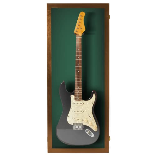 PENNZONI Electric Guitar Display Case - Acrylic Electric Guitar Case - Guitar Display Case Wall Mount, Guitar Wall Case Made from Hardwood Frame & Clear Acrylic | Walnut w/ Green Felt