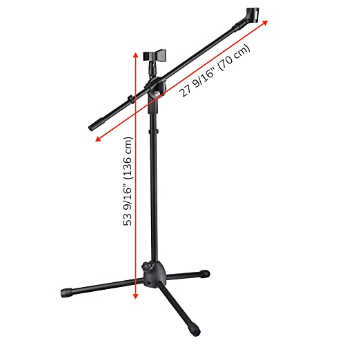 Aw Adjustable Height Microphone Stand Dual Mic Clip 90-Degree Rotating Folding Type Boom Arm Tripod For Live Stream Stage #TOP4