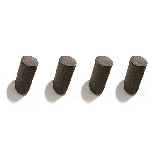 Curious Fish Gancho Madera Columna Cilindro Madera Maciza Toalla montada Pared Ropa Sombrero Llavero Bolsa Robe Bufanda Percha Cuarto baño Dormitorio Cocina Gabinete Sala Estar(4PCS, Nogal Negro)