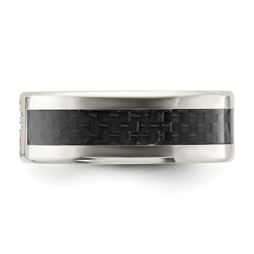 Stainless Steel Polished with Black Carbon Fiber Inlay Cubic Zirconia Cross 8 mm Band Size 7 to 134