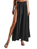 Yhong Falda de danza del vientre para mujer, falda maxi, falda de satén, bailarina, disfraz de danza iyria, vestido de flamenco para mujer, Negro , M