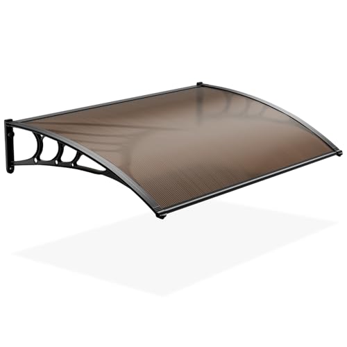 Warmiehomy Curved Door Canopy, Front Door Canopy Outdoor Waterproof, Porch Rain Canopy Awning for Window, Roof Cover, Patio, UV Protection, Brown, 150x100 cm