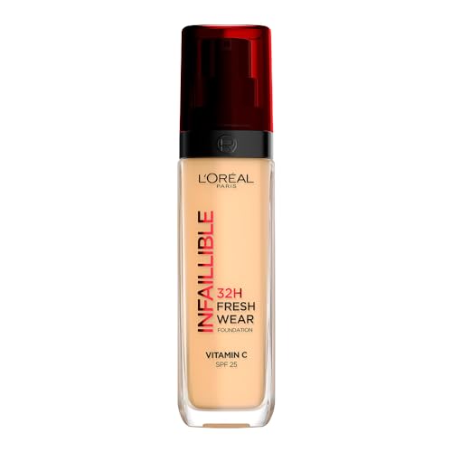 Rostro, Book L´Oréal Paris base de maquillaje de alta cobertura luminosa y larga duración de alta cobertura, Infallible 32h Freshwear Tono 120 Golden Vainilla, 30ml