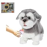 CU-MATE Interactive Plush Schnauzer Dog Toy,Companion Robot Dog Pets,Handmade Weighted Stuffed Animals,Electronic Toy with Walking/Barking/Wagging Tail/Talking