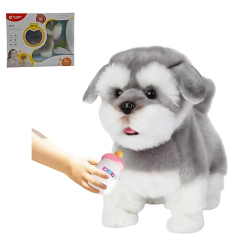 CU-MATE Electronic Walking Dog Toy, Interactive Plush Schnauzer Puppy, Realistic Interactive Pet Toy Dog, Walking, Barking, Wagging Tail & Talking, Present Gifts for 3+ Year