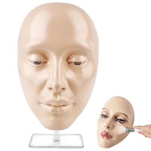 TOATELU Silikon Make-up-Übungsgesicht: Wiederverwendbare Übungskopf mit Ständer, Wimpernverlängerung, Mannequin Kopf Praxis, für Gesamten Gesichts von Gesichtsmalerei Natur