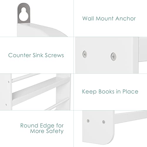 Fotosok Kids Bookshelf, Wall Mount 4-Tier Book Shelf Organizer For Toys And Books, Toy Storage Bookshelf In Bedroom, Living Room And Nursery, White #TOP5