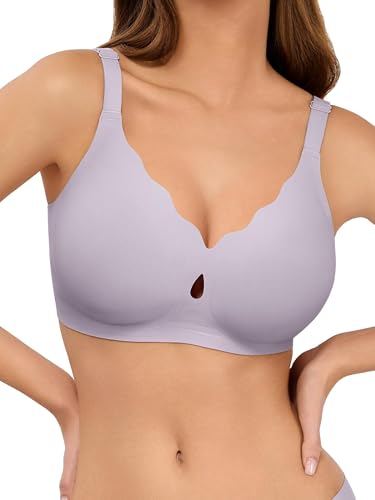 Image of LUCKMEEY Bras for Women No Underwire Wave Push Up Wireless Bra Seamless Bras Full Coverage Bralettes Lift Everyday Bra Grape Purple 3X-Large