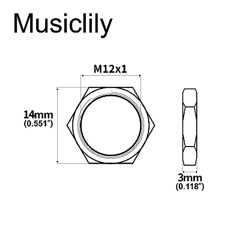 Musiclily Pro M12x1 Switch Mounting Hex Nuts for Metric LP/Box Style Pickup Selector Toggle Switch, Nickel (Set of 10) - Image 2