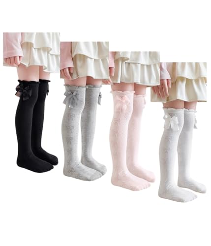 Image of Little Girl's Knee High Socks Over Calf Kids Overknee Stockings Bow Style